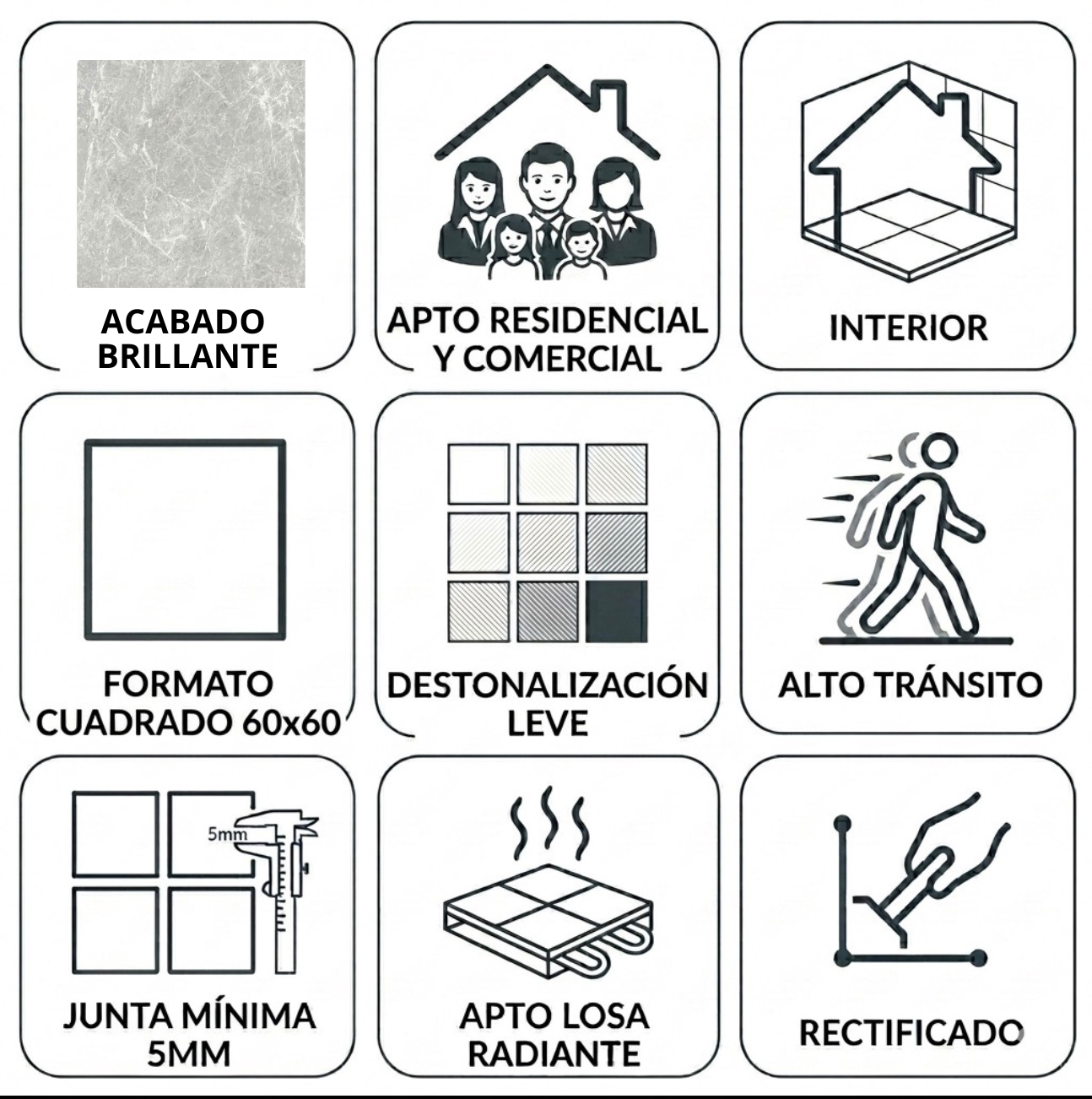 Porcelanato 60x60 Gris Prieta Brillante