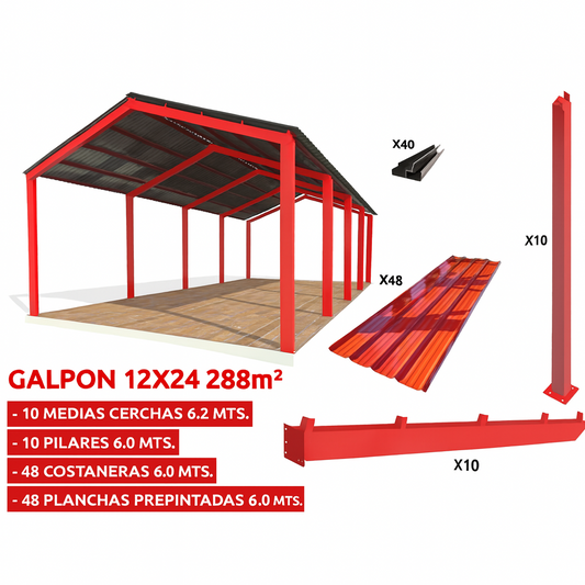 Galpon Prefabricado 12 x 24 mts INCLUYE TECHO (288 m²) A PEDIDO