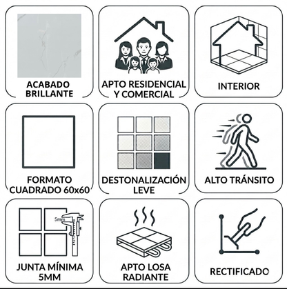 Porcelanato 60x60 Blanco Véneto Brillante