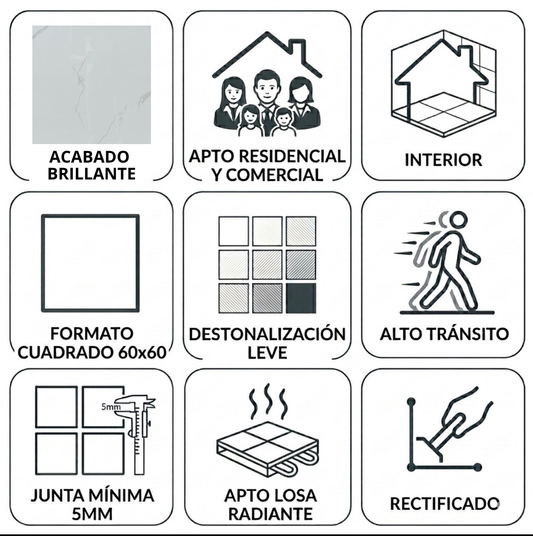 Porcelanato 60x60 Blanco Véneto Brillante