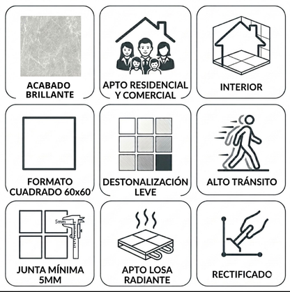 Porcelanato 60x60 Gris Prieta Brillante