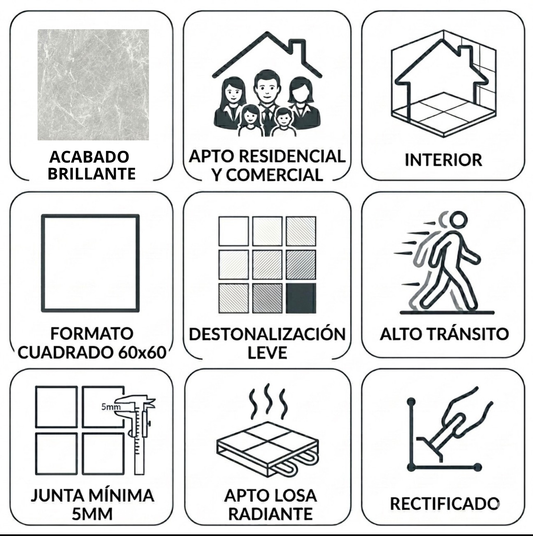 Porcelanato 60x60 Gris Prieta Brillante