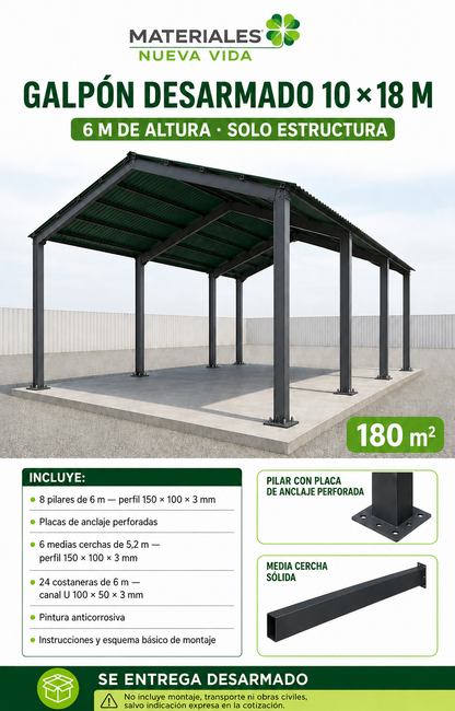 Galpon Prefabricado 10 x 18 Solo estructura (180 mts²)