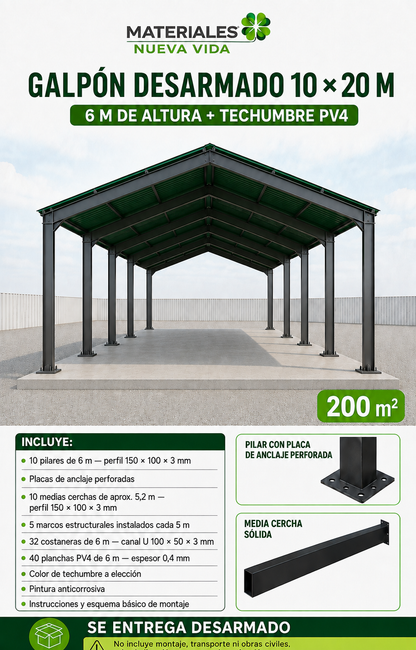 Galpon Prefabricado 10 x 20 + Techumbre (200 mts²)