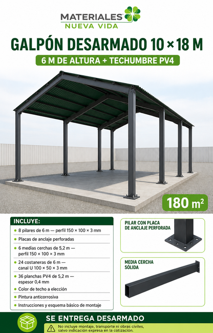 Galpon Prefabricado 10 x 18 Incluye techumbre (180 mts²)