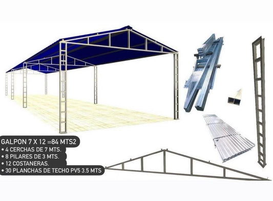 GALPÓN Prefabricado INCLUYE TECHUMBRE  7x12 mts (84 m²)