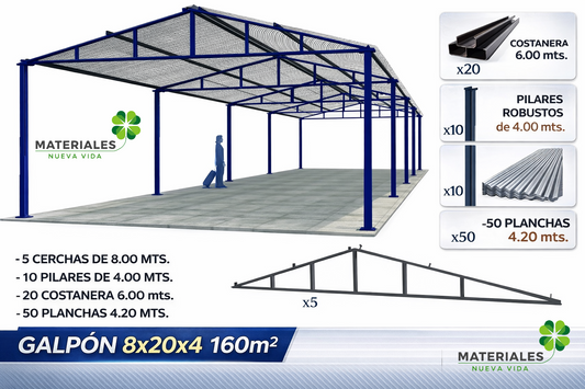 Galpon Prefabricado 8 x 20 Incluye techumbre (160 mts²)