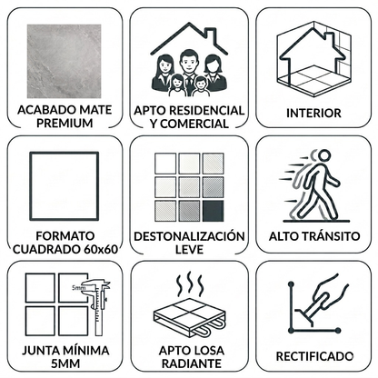 Porcelanato 60x60 Gris Milano Mate