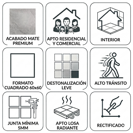 Porcelanato 60x60 Gris Milano Mate